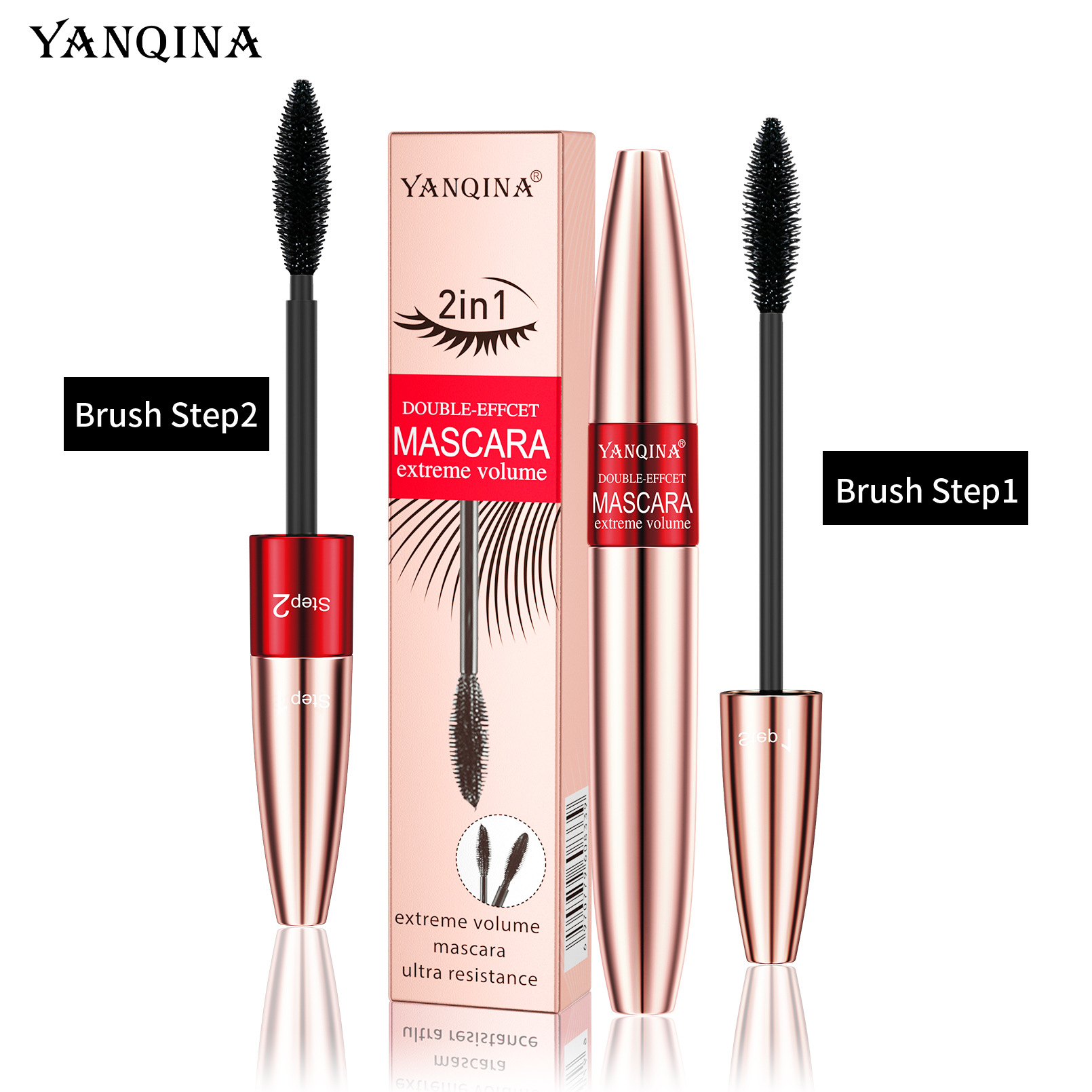 YANQINA's Long and Thick Dual-effect Mascara is waterproof and non-smudge, naturally curling double-head mascara details Picture