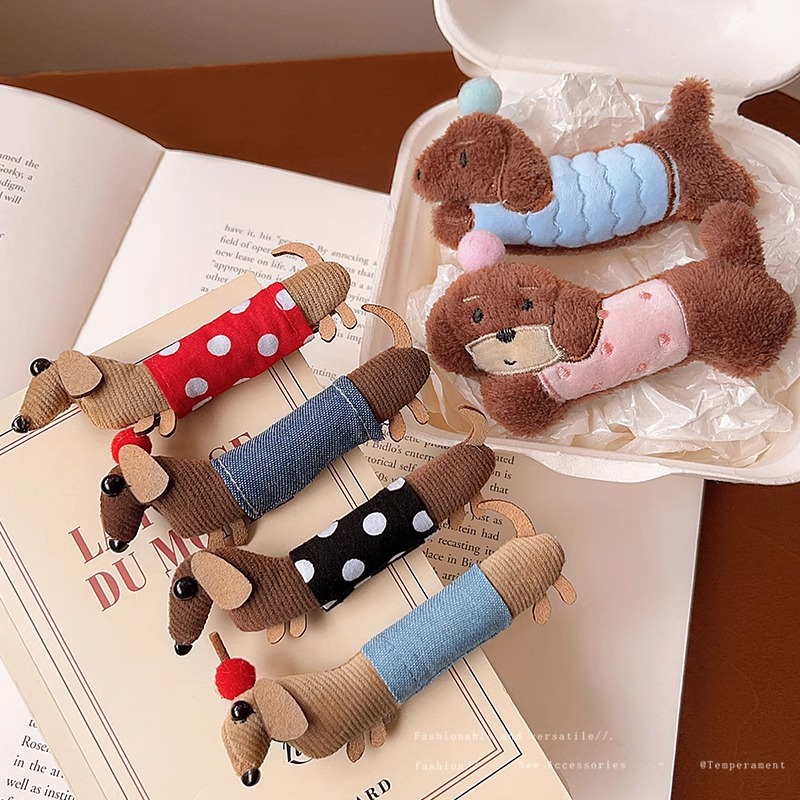 Cartoon Dachshund duckbill clip for girls, high-end side bangs clip hairpin, 2024 new style, cute and funny headwear full figure