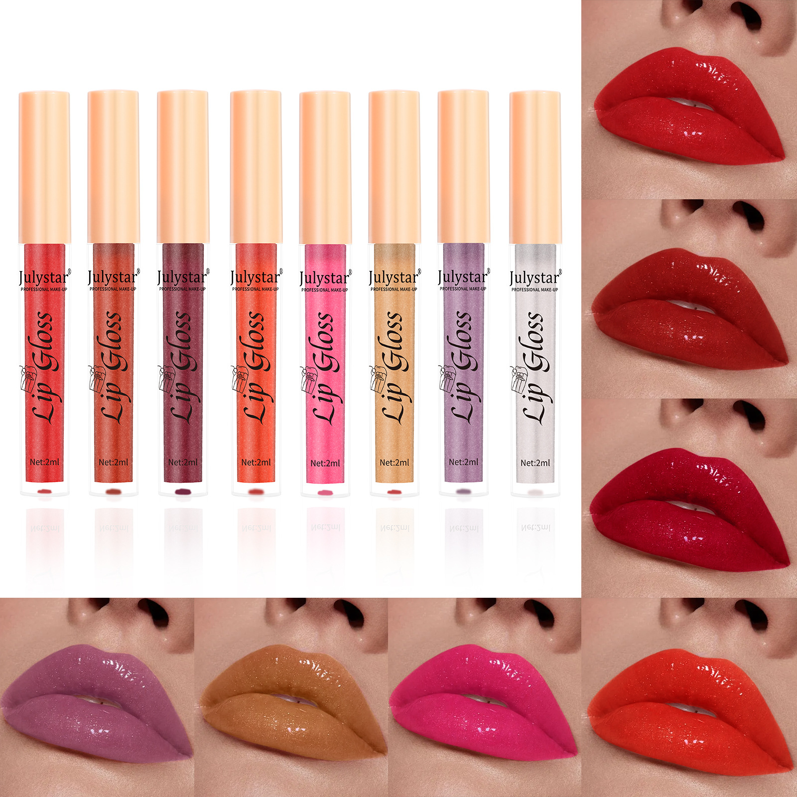 Cross-border makeup lip gloss 8-color pearlescent lip gloss, European and American lip and cheek dual-purpose lipstick, easy-to-apply lip gloss full figure