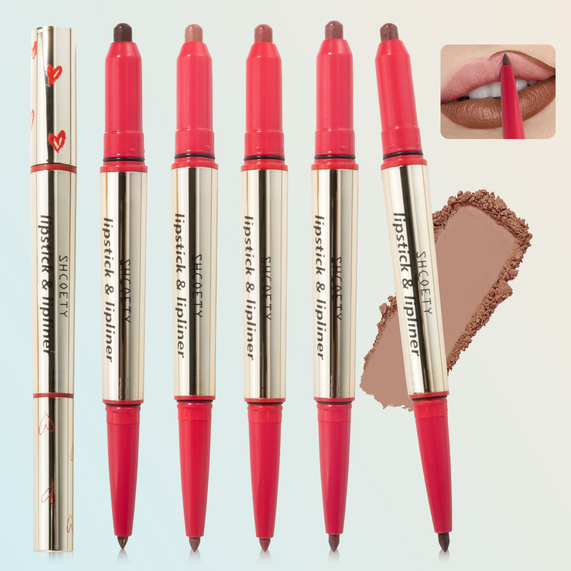 SHCOETY Double-headed red Lip liner pen, two-in-one multi-color matte long-lasting lip filling without fading, cross-border outlining pen Application Scenario
