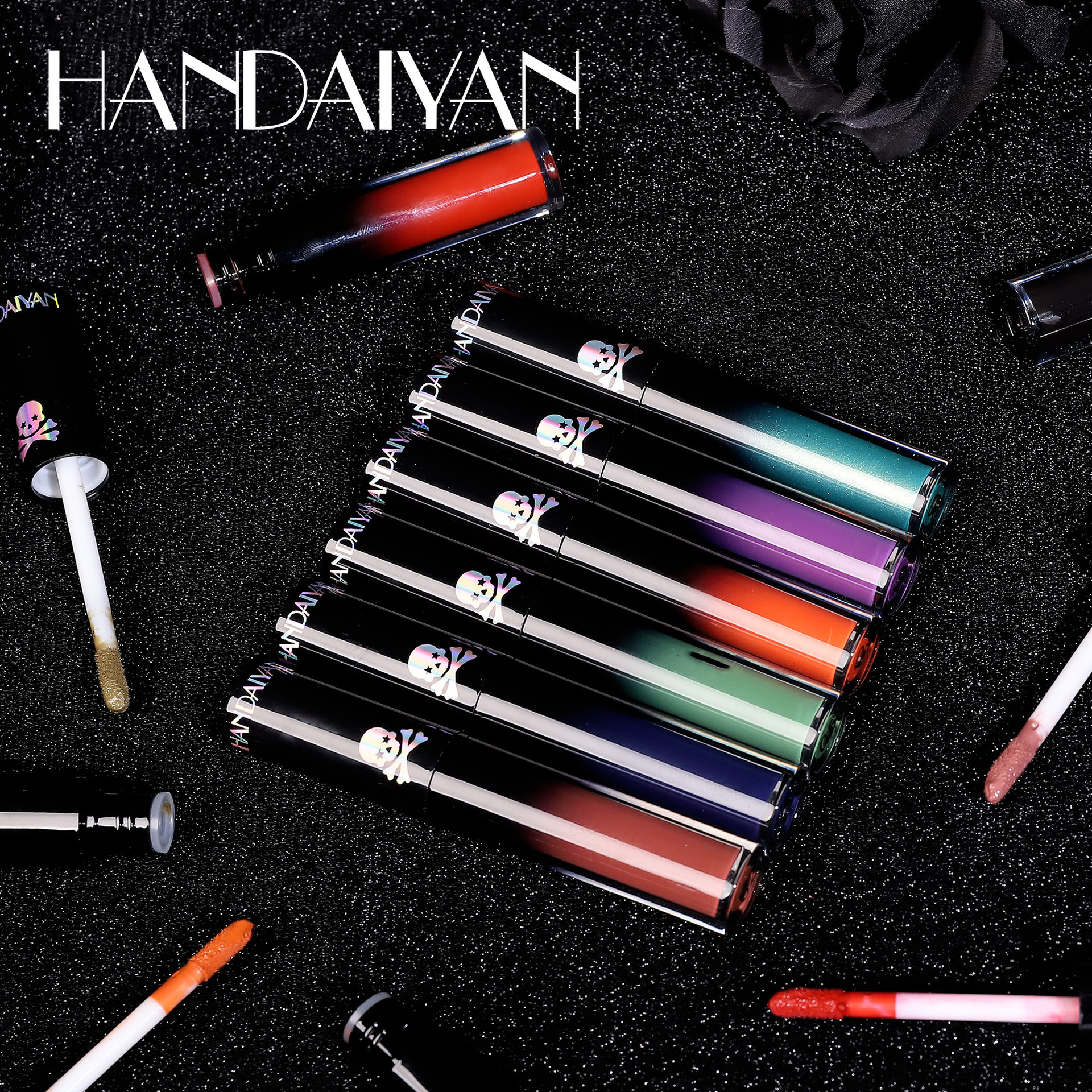 Cross-border Halloween Matte Lip Gloss Set of 4 handaiyan Velvet Gothic Lipstick Lip gloss Set Specification drawing