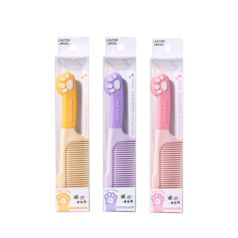 LMLTOP cartoon cat paw styling hair comb, cute silicone handle, straight hair comb for long and straight hair, SY752 Item Picture