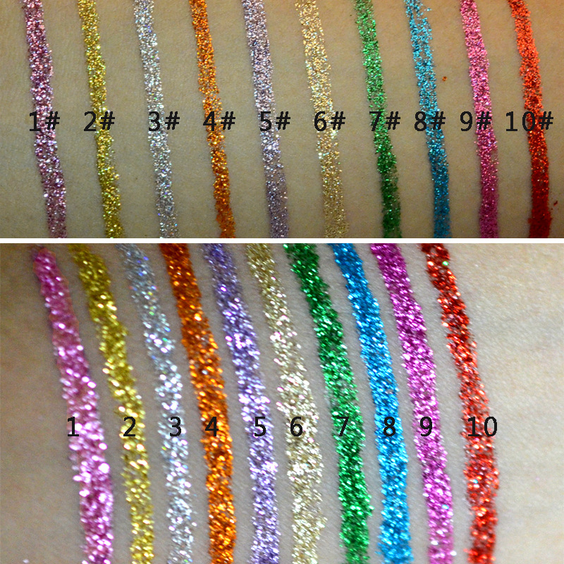 Cross-border Eyeliner Liquid Pen 10-color set handaiyan Stage Makeup Sequined Pearlescent Sparkling Eyeliner Liquid set Specification drawing