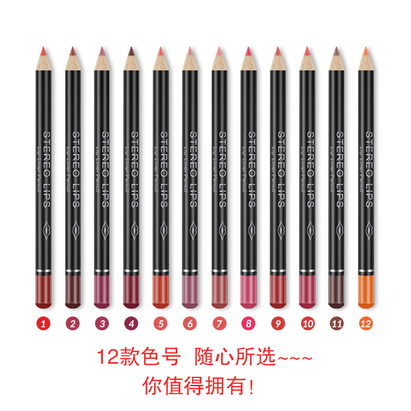 VIBELY European and American export matte non-stick cup lip liner lipstick 12-color line lip liner makeup cross-border wholesale Item Picture