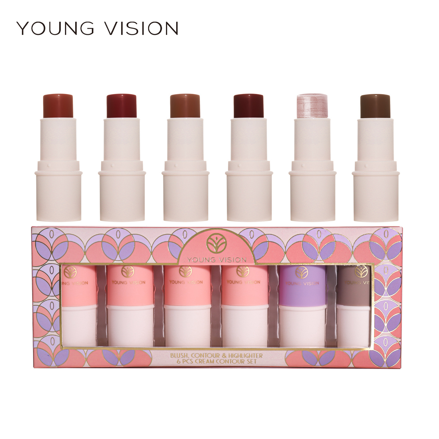 YOUNG VISION Multi-functional Makeup Stick Six-color Highlighter Contouring Cream Blush Matte Blush Stick Set full figure