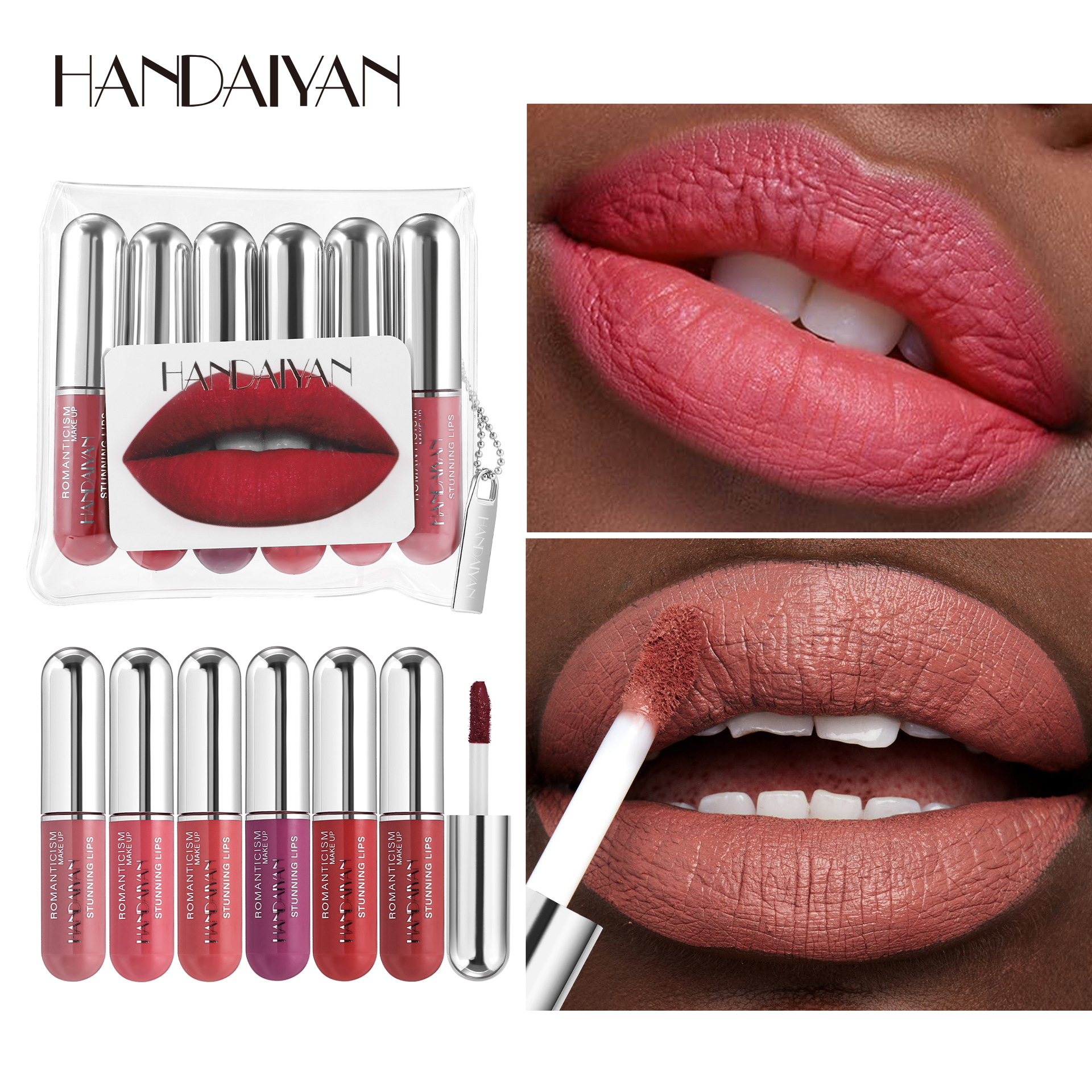 Cross-border Capsule 6-Lip gloss Set, Long-lasting HANDAIYAN non-stick Cup Waterproof Matte Capsule Lip Gloss Set full figure