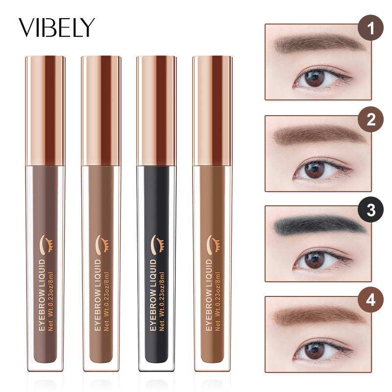 VIBELY Four-color Liquid Eyebrow Dye is waterproof and does not smudge. It is a light brown eyebrow liquid with a brush and a drawstring. It is an export version for eyebrows full figure