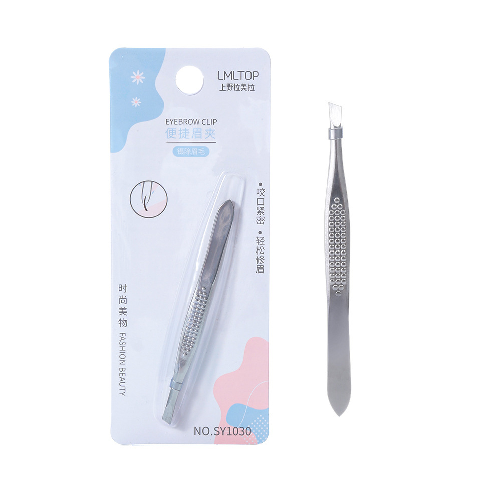 LMLTOP stainless steel slanted eyebrow tongs, portable eyebrow tongs, tweezers, anti-slip eyebrow tools SY1030 Item Picture