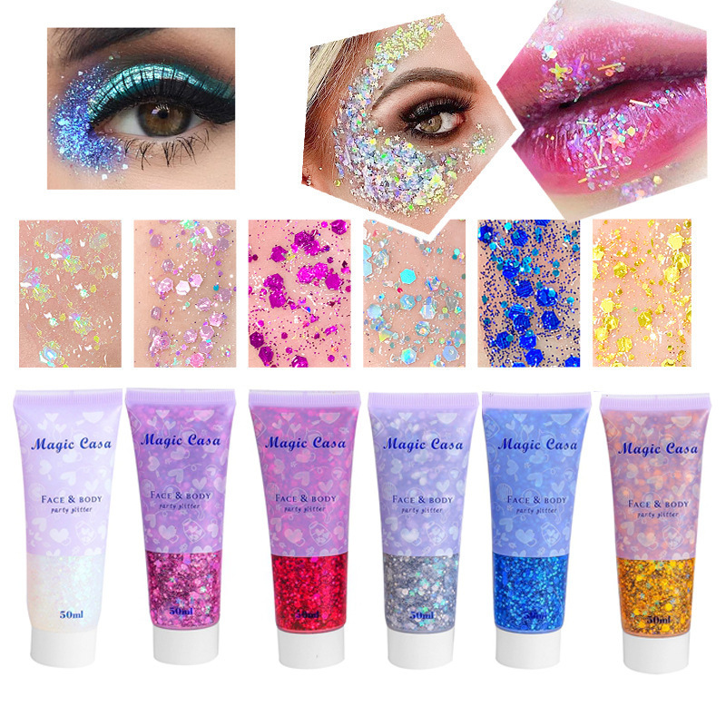 MAGIC CASA Mermaid Scale Sequin Gel Facial Body Lip Sequin Eyeshadow Dazzling Polarized Stage Makeup full figure