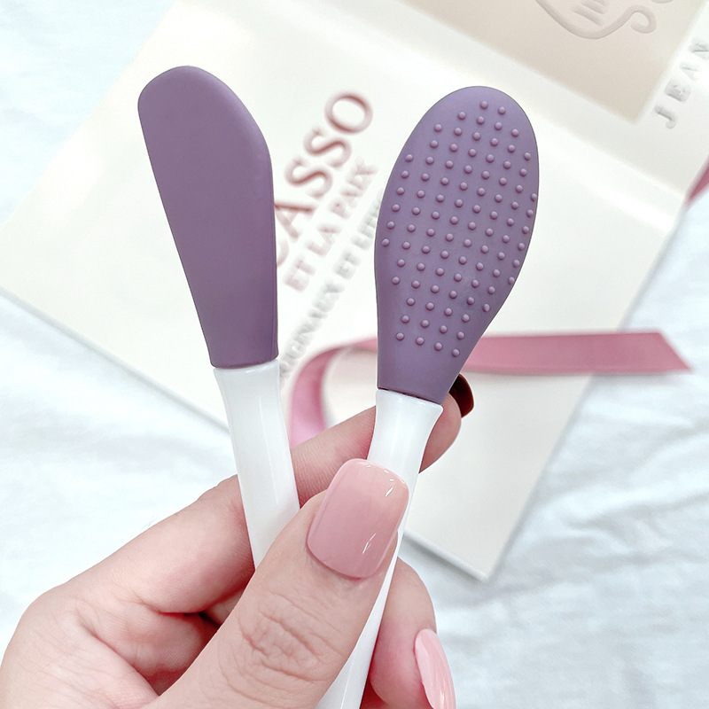 Portable purple double-head silicone mask brush, short-handled soft brush, application-based mask brush, facial cleansing brush details Picture