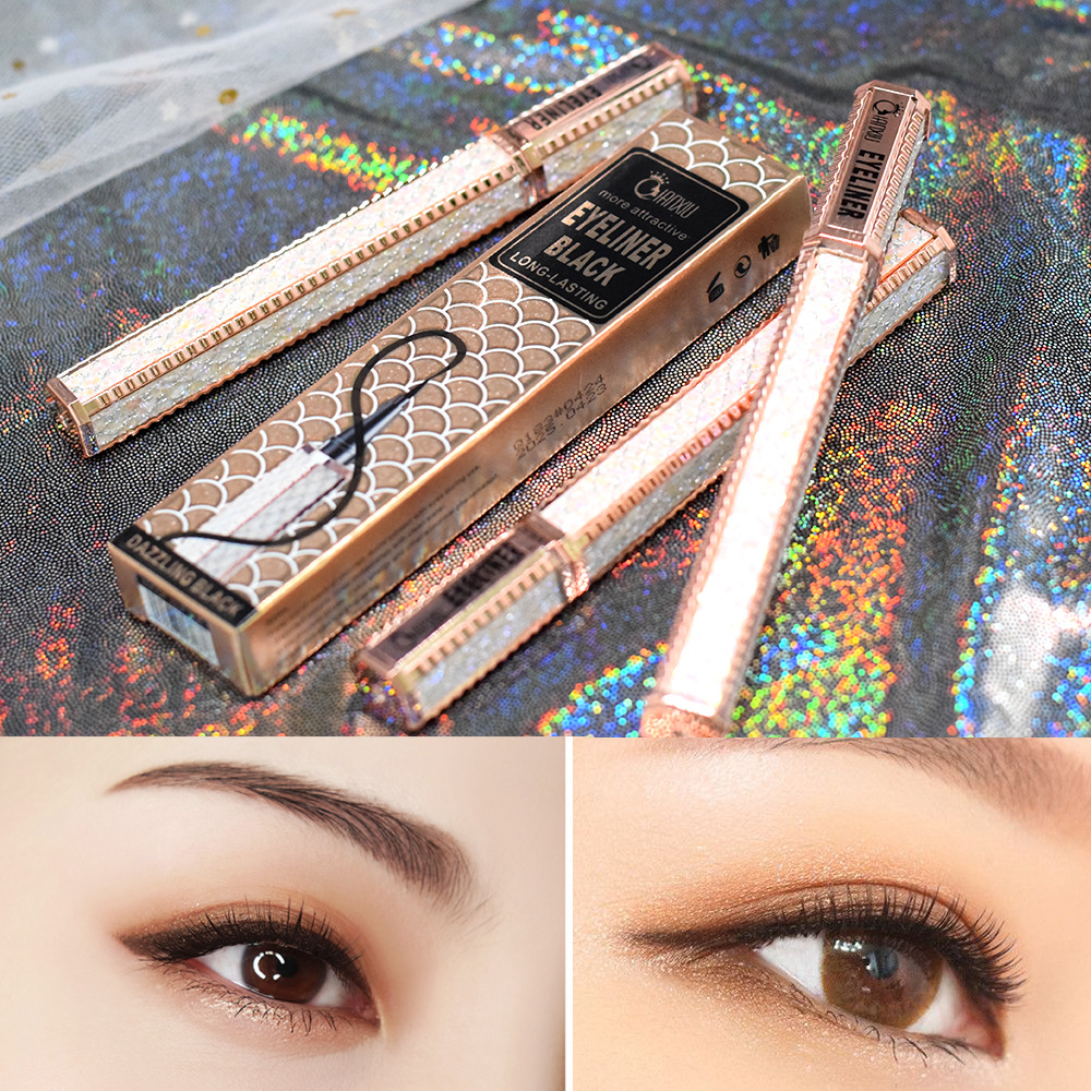 QIANXIU Sparkling Star Diamond Waterproof, oil-resistant, non-smudge Eyeliner, extremely fine tip, Smooth, quick-drying black eyeliner Liquid details Picture
