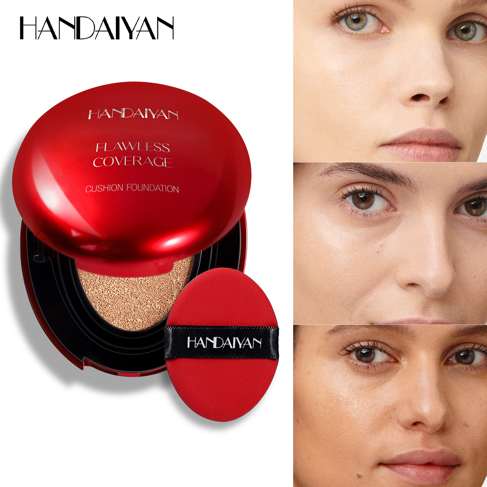 The cross-border foundation provides long-lasting concealer without smudge, and does not cause powder to stick on oily skin. The handaiyan red shell foundation does not come off full figure