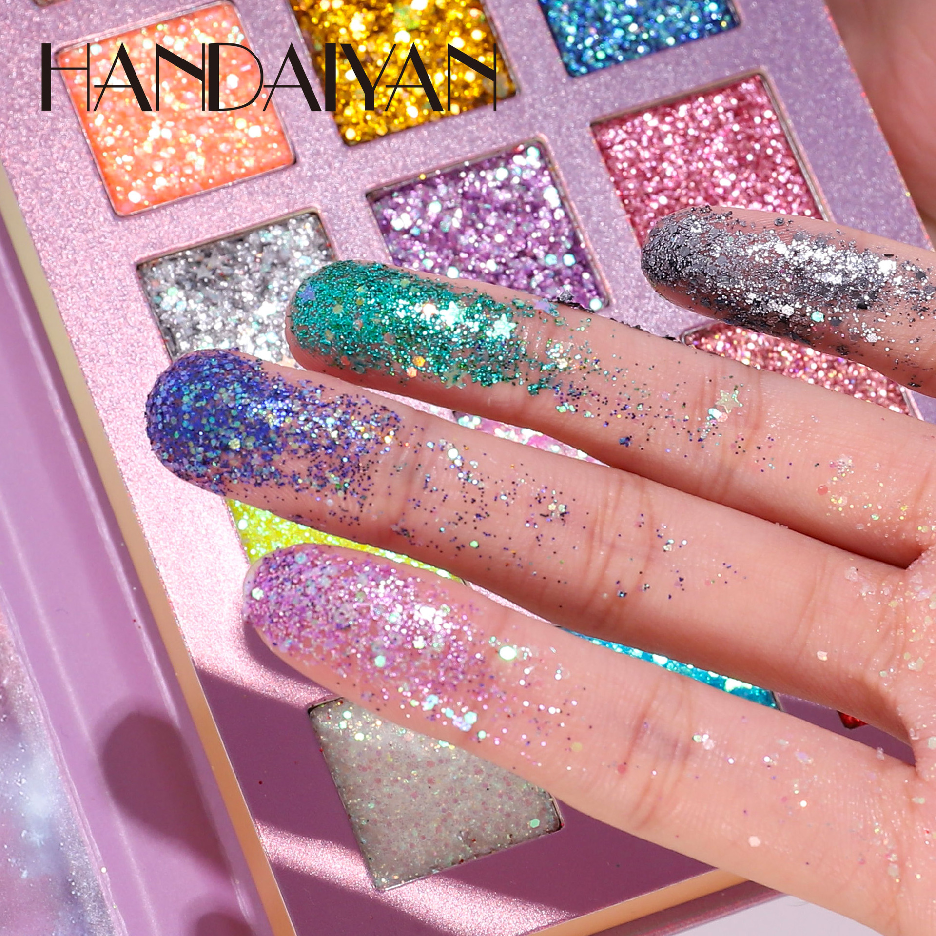 15-color handaiyan cross-border eyeshadow palette, genuine European and American large sequins, dazzling nightclub eyeshadow palette Specification drawing