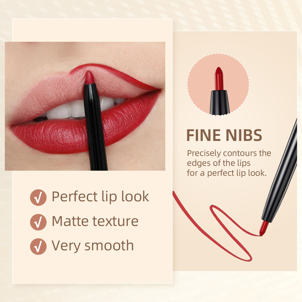 QIBEST Cross-border Matte Lip Liner Pen 12-color Mixed Lip Liner Pen Nude Set Waterproof Decorative Lipstick Pen Specification drawing
