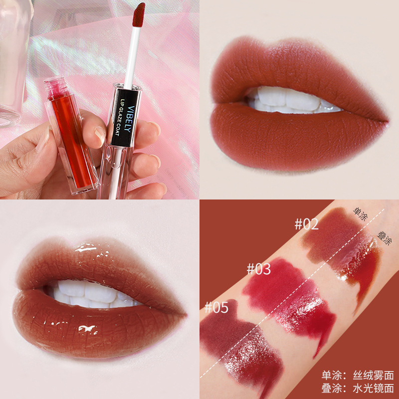 VIBELY Double-head Lip Gloss Raincoat, non-stick cup, Water Gloss mirror Lip Gloss Raincoat, Lipstick Setting Wonder, Setting liquid Specification drawing