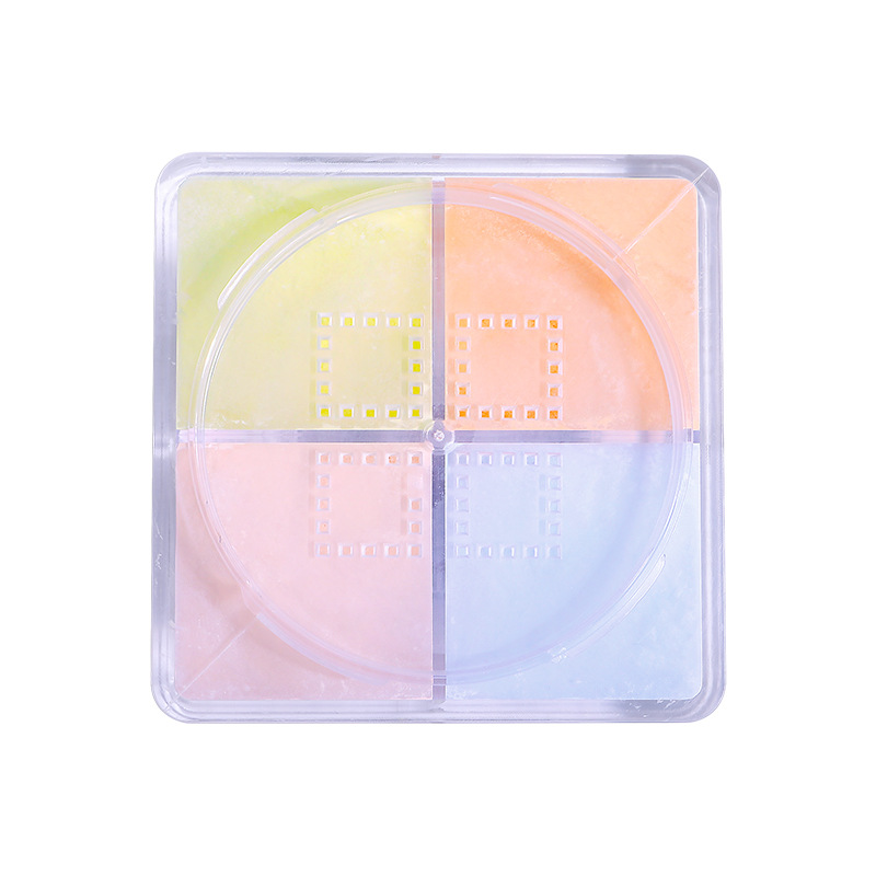 Four-grid loose powder is waterproof, sweat-proof, long-lasting oil-control and does not smudge. The matte powder compact provides concealer and brightens. Four-color setting powder Item Picture