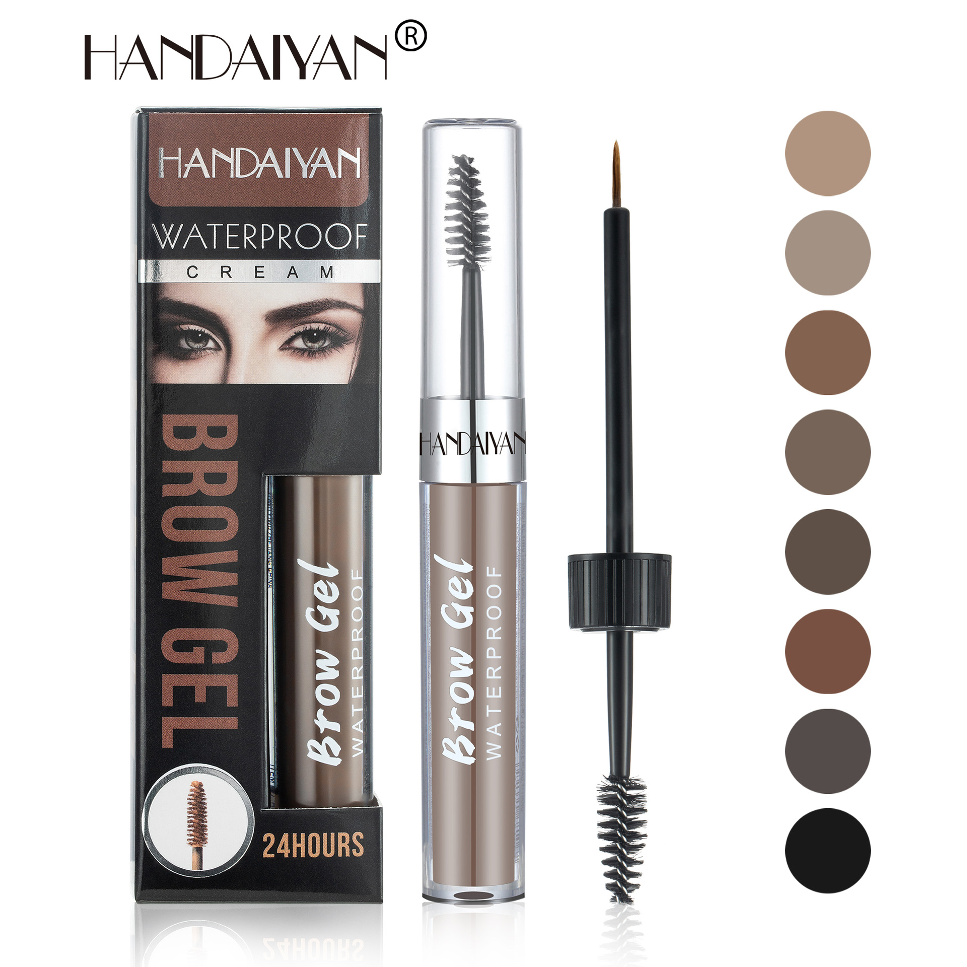 Cross-border Eyebrow Dye Liquid 8-color Waterproof double-head eyebrow Brush HANDAIYAN Easy to color, long-lasting waterproof eyebrow dye liquid full figure