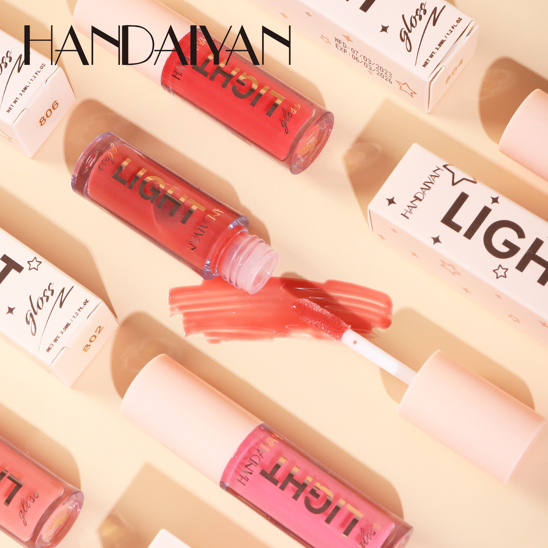 Cross-border Lip Gloss Moisturizing and Nourishing Lip Gloss handaiyan Long-lasting Water Light Lip Gloss Mirror Dyeing Lip Liquid Plumping Lip Gloss Specification drawing