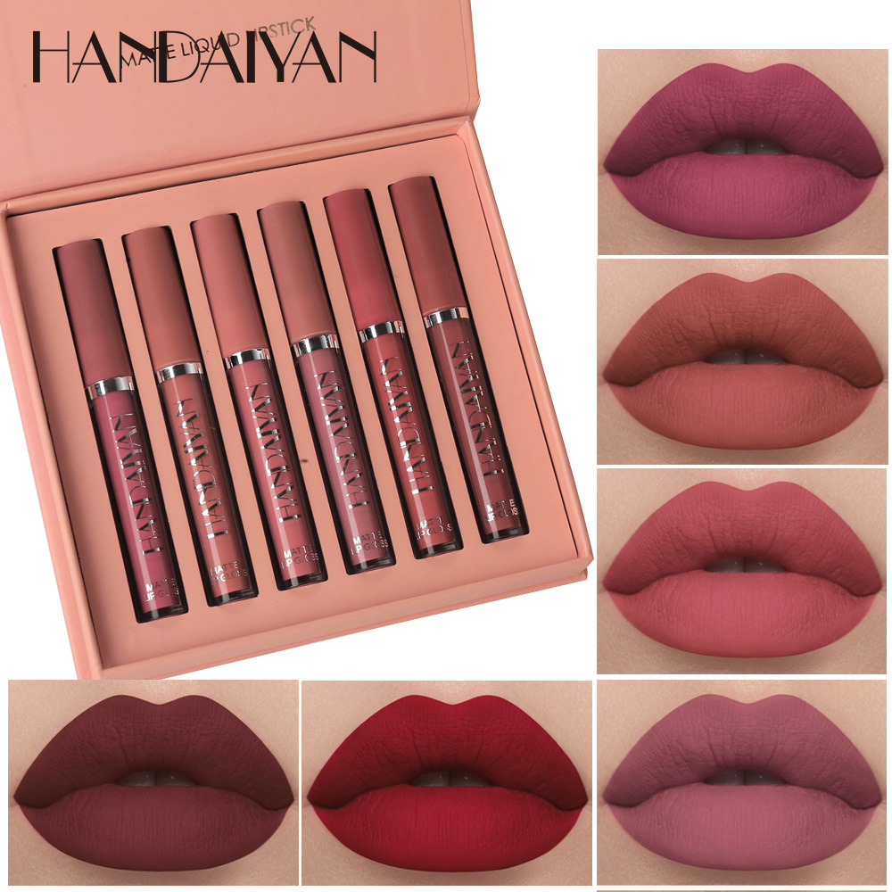 Lip gloss set, cross-border matte 6 pieces, Han Daiyan European and American long-lasting waterproof, non-fading, non-stick to cups Lip gloss and lip gloss full figure