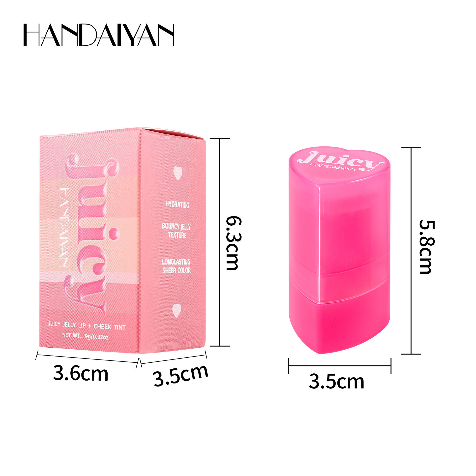 Cross-border Blush Stick: Moisturizing and long-lasting, jelly-like texture HANDAIYAN Matte 9-color heart-shaped Jelly Blush stick Item Picture