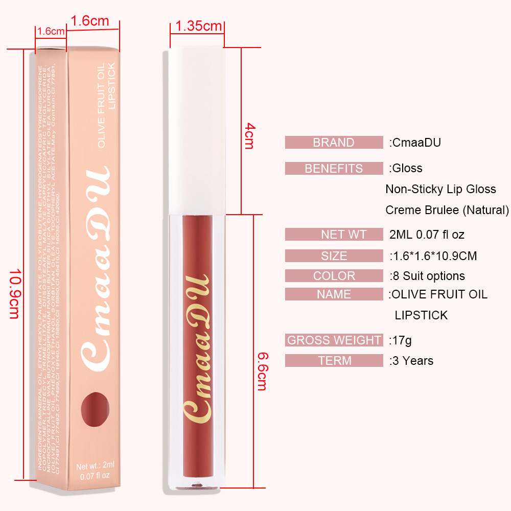 Check it out! Link Disclaimer - Exclusive for Foreign trade :CmaaDu 8-color Lipstick Olive Cream Brightening Lip Gloss Application Scenario