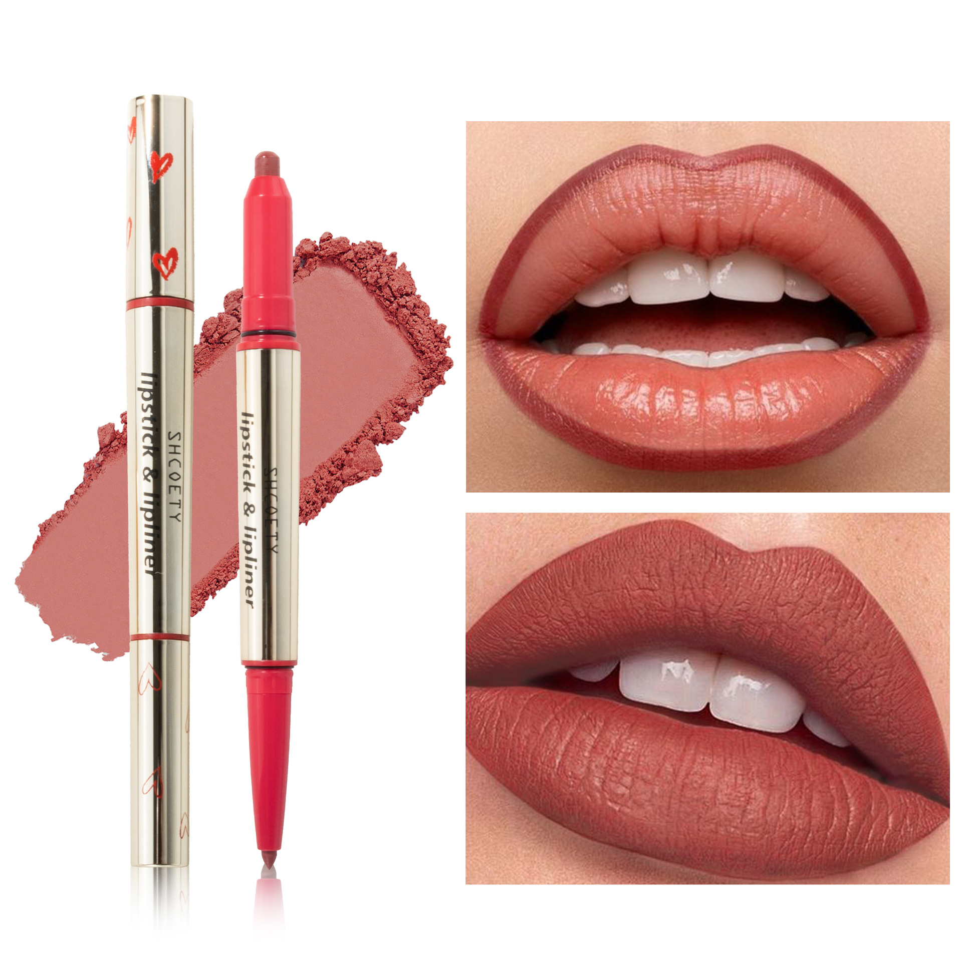 SHCOETY Double-headed red Lip liner pen, two-in-one multi-color matte long-lasting lip filling without fading, cross-border outlining pen full figure