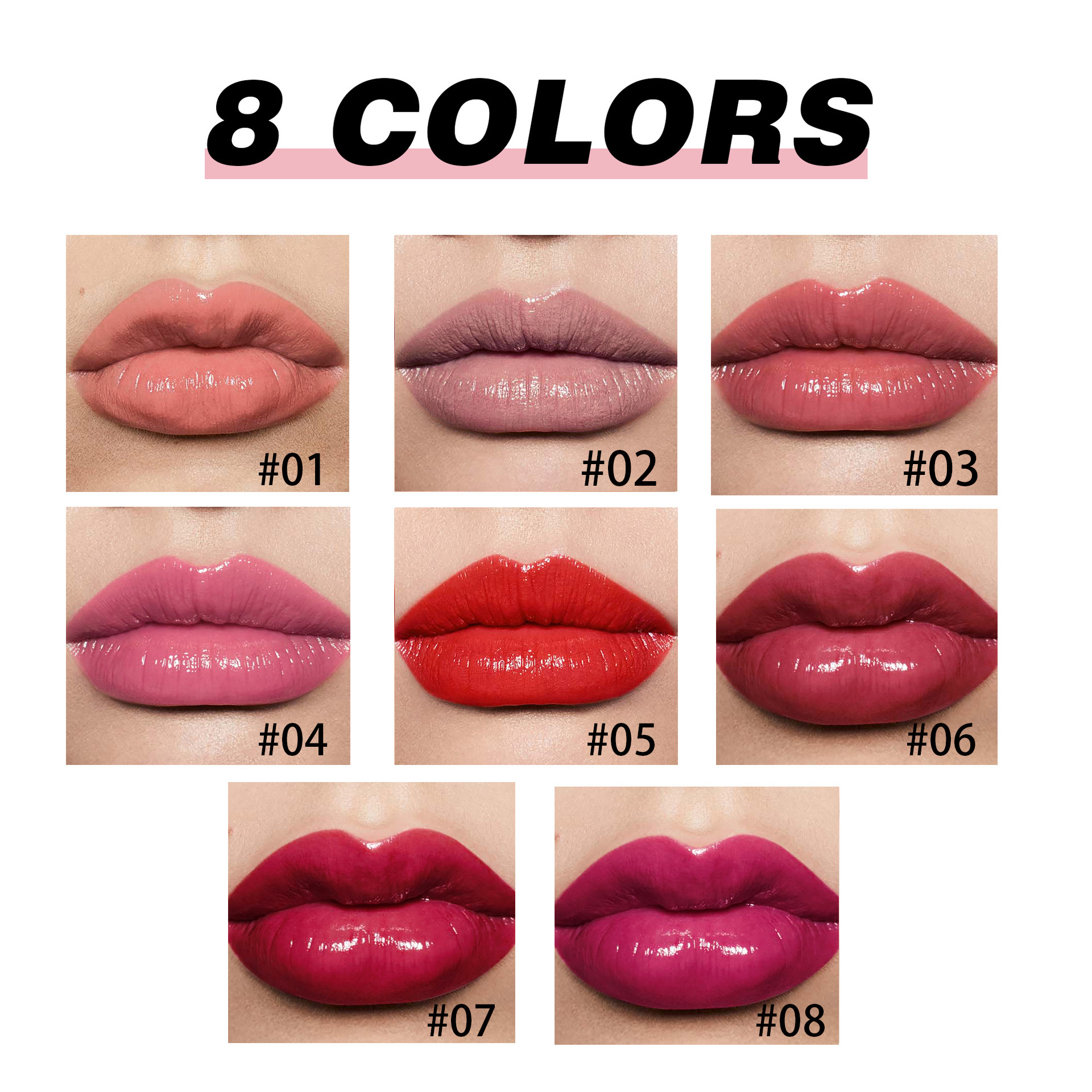 Cross-border press lipstick pen in stock: 8-color water gloss mirror handaiyan long-lasting Moisturizing Lipstick pen Specification drawing