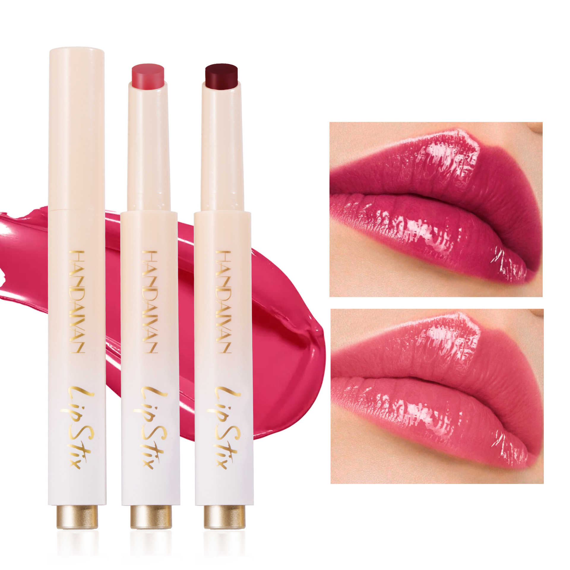 Cross-border Press Lipstick 8-color Mirror Water Gloss Lip Gloss handaiyan long-lasting Moisturizing and Nourishing Lipstick pen Item Picture