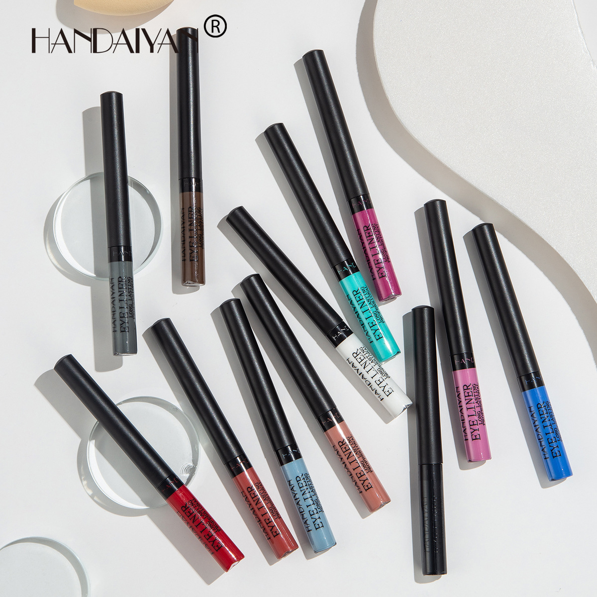 Cross-border 34-color eyeliner pen handaiyan matte quick-drying, long-lasting and non-smudging UV fluorescent colored eyeliner liquid pen Specification drawing