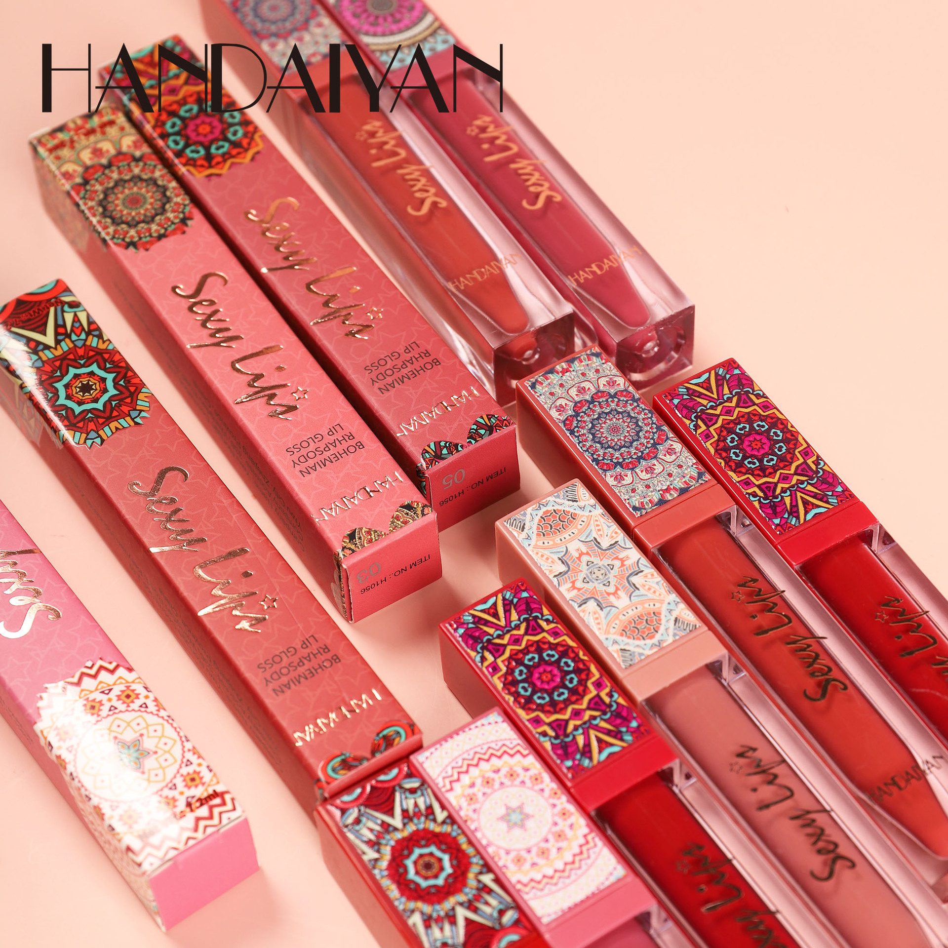 Cross-border lip gloss wholesale Bohemian style HANDAIYAN Han Daiyan matte non-stick cup Moisturizing Lip gloss Lip gloss Specification drawing