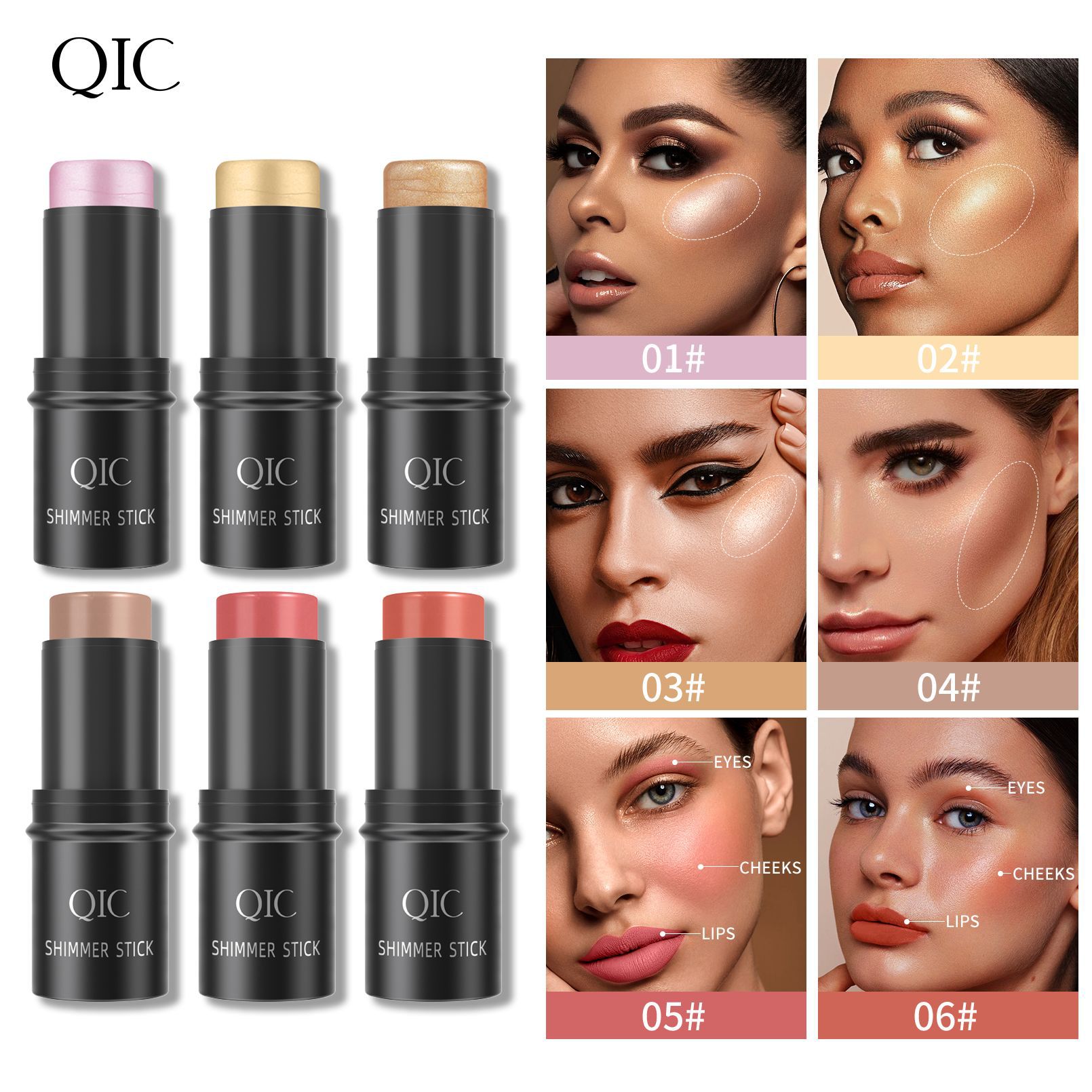 QIC Qini Color Highlighter Contouring BrighTening Shadow Stick Three-dimensional Facial Foundation Cream Bed Pencil Blush Stick Makeup details Picture