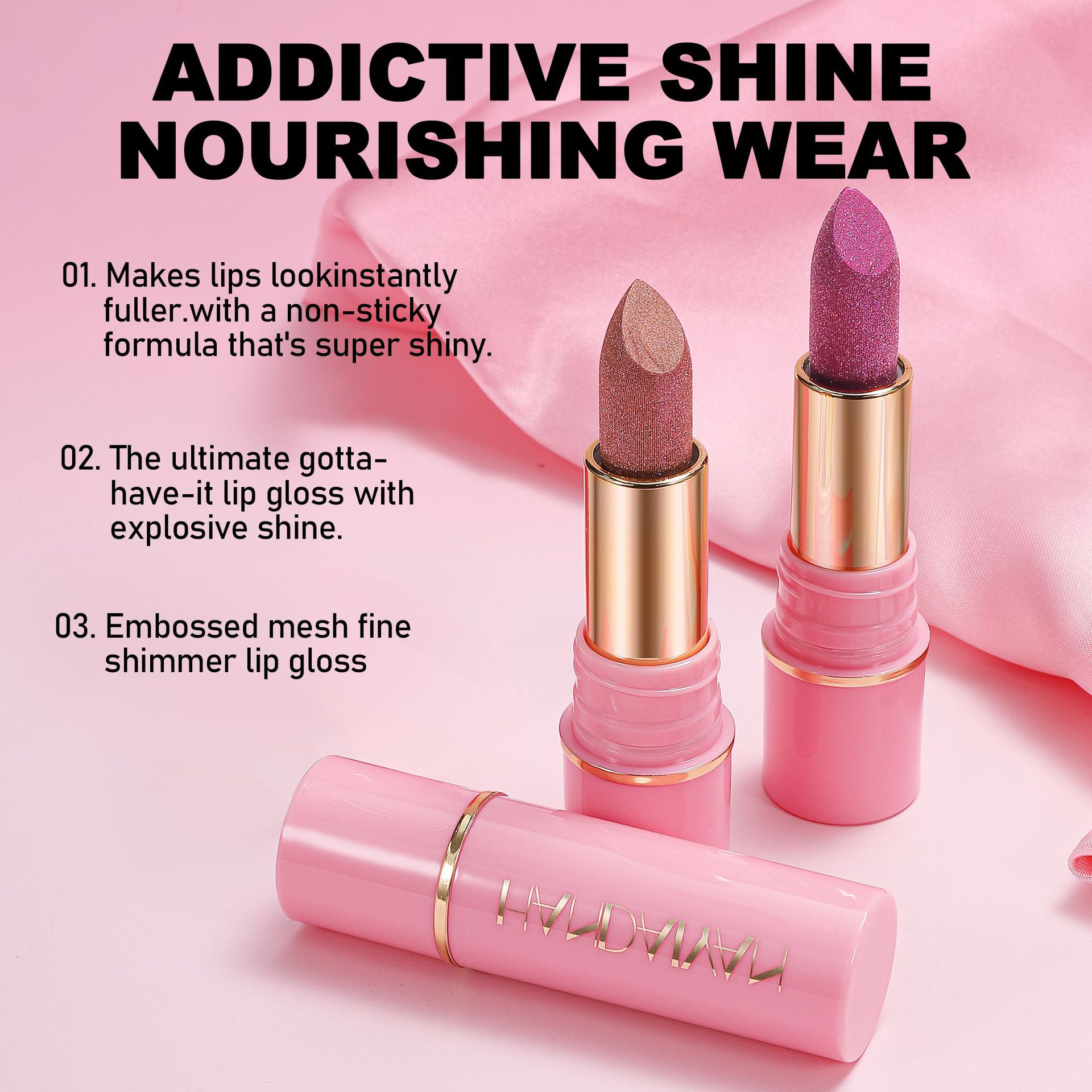 Pearl Lipstick in stock, 8 colors moisturizing and hydrating handaiyan embossed Silk Screen Fine Sparkling Lip gloss, cross-border exclusive lipstick Specification drawing