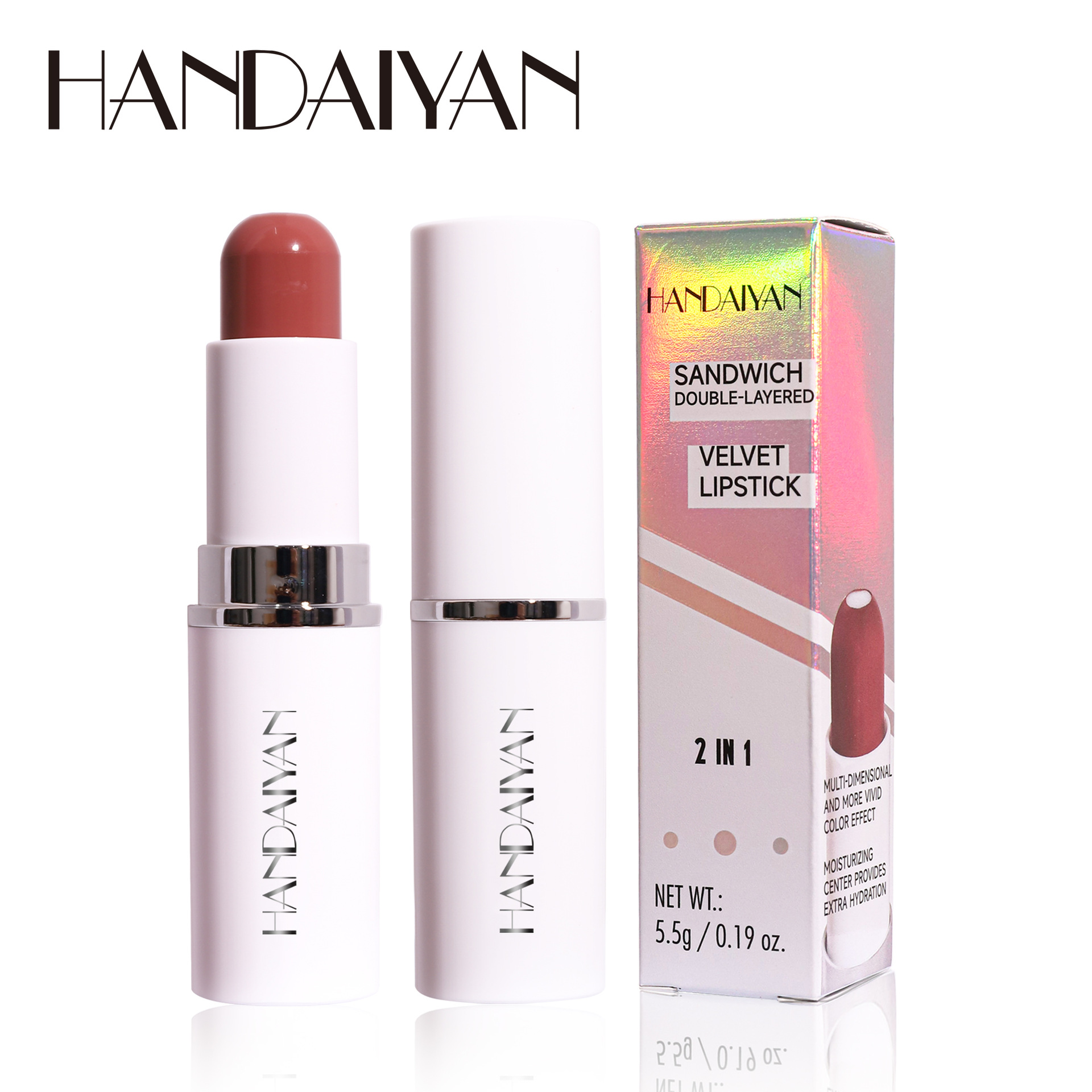 handaiyan's new cross-border two-in-one lipstick, matte, moisturizing and hydrating 8-color sandwich lipstick Item Picture