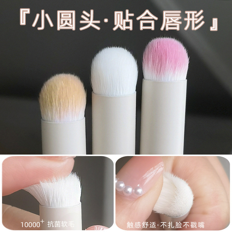 Boxed mini lip brush, convenient round head concealer brush, portable lip makeup brush, smudge lipstick, lip with protective case details Picture