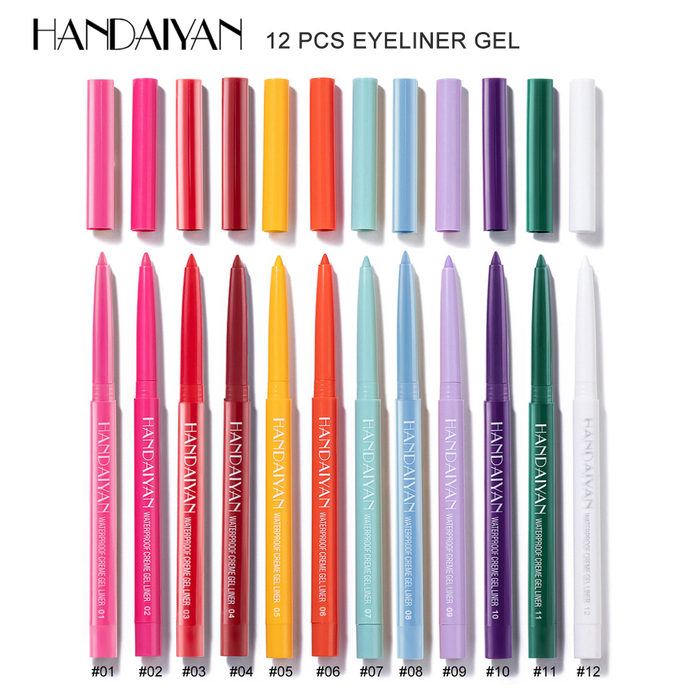 Cross-border 12-piece colored eyeliner pen set HANDAIYAN Quick-drying matte Ultra-fine non-smudging eyeliner Gel Pen details Picture