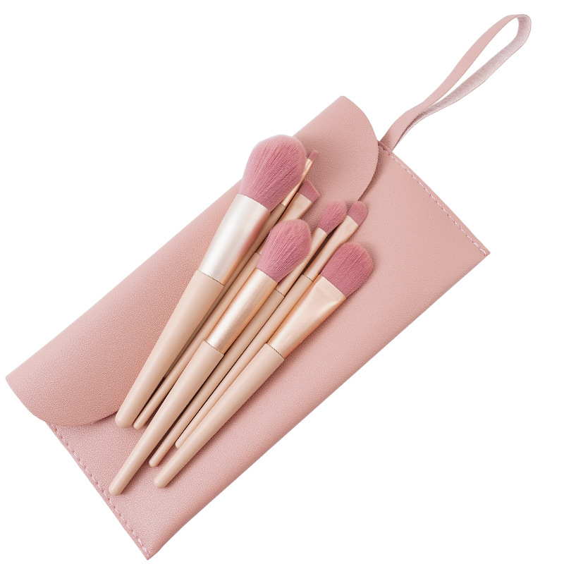 ins Super popular nude pink 7-piece makeup brush set, super soft brush, loose powder, eyeshadow brush, makeup bag bucket as base Item Picture
