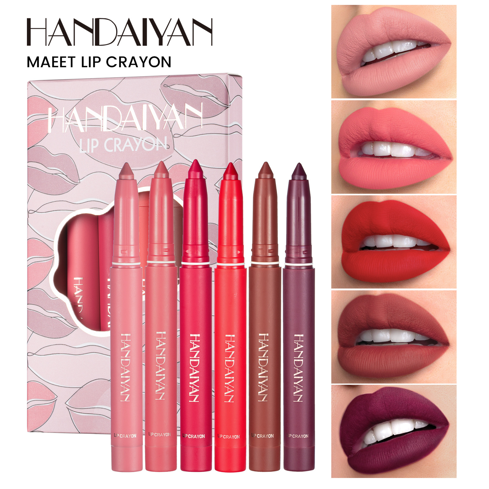 HANDAIYAN Lip Liner Lipstick Set: 6 lipsticks that can be rotated and sharpened without fading details Picture