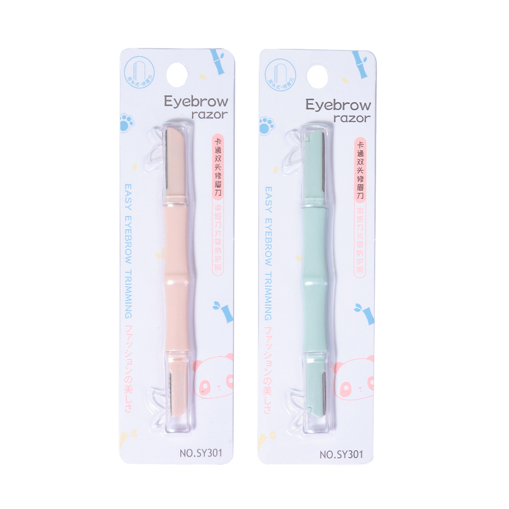 LMLTOP Cartoon dual-head dual-purpose Eyebrow Trimmer Bamboo Joint model with protective mesh stainless steel Eyebrow Scraper SY301 Item Picture