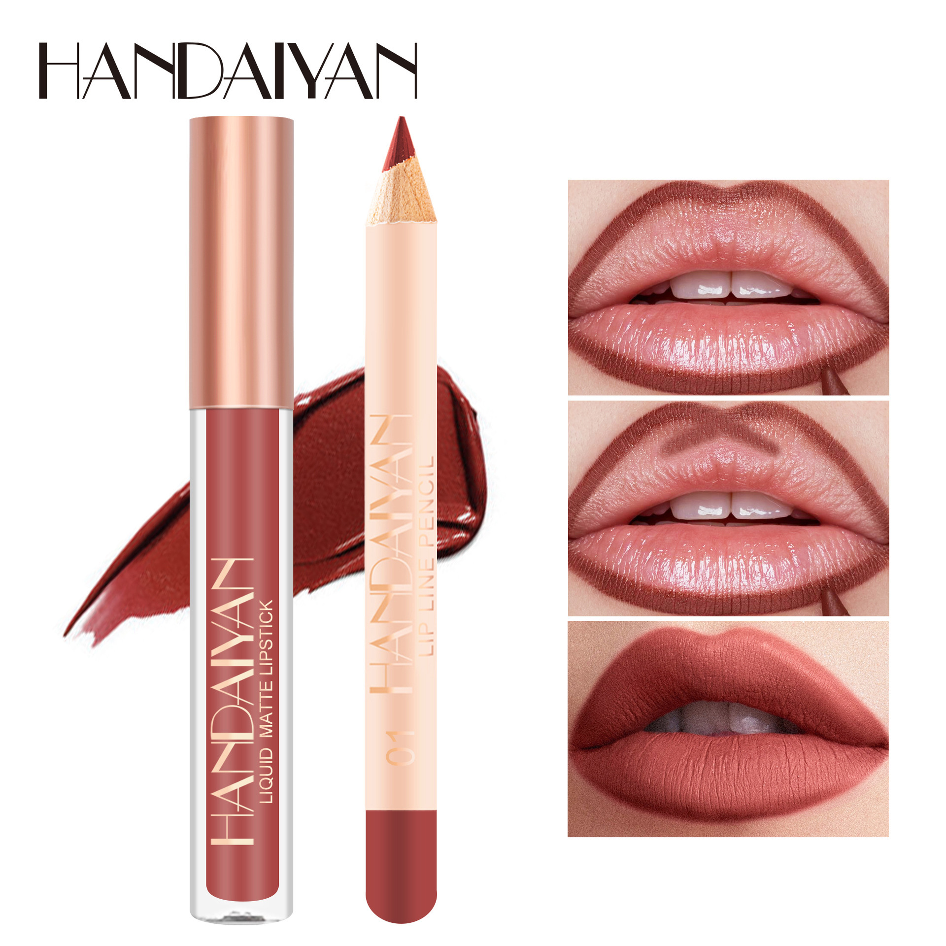 Cross-border Lip Liner Pen Lip Gloss Set HANDAIYAN Waterproof non-stick Cup Velvet Matte Lip Liner Pen set details Picture