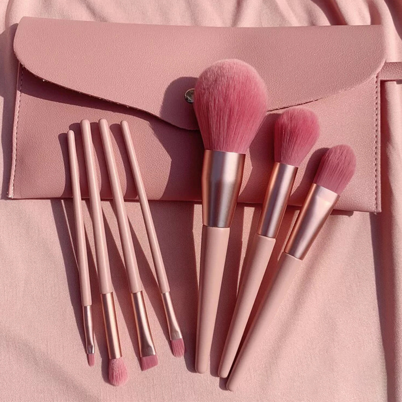 ins Super popular nude pink 7-piece makeup brush set, super soft brush, loose powder, eyeshadow brush, makeup bag bucket as base full figure