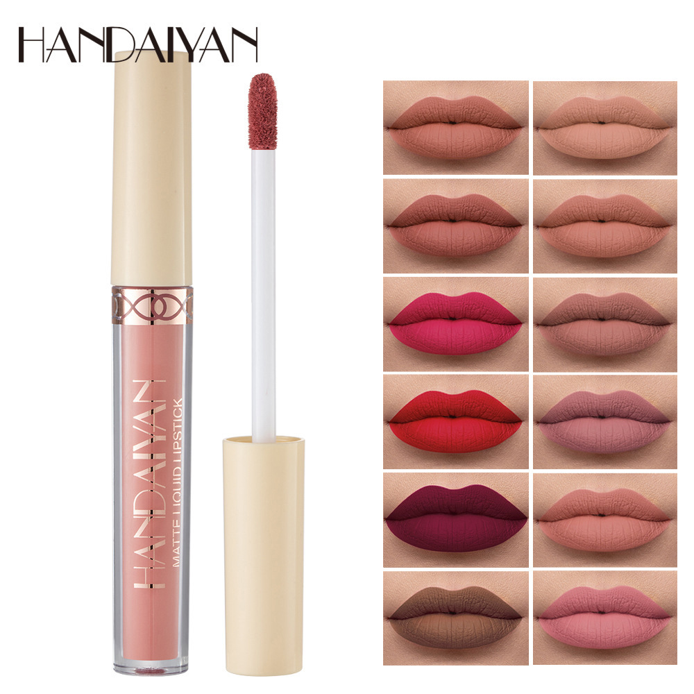 Cross-border Lip Gloss Matte 12-color long-lasting non-fading Lip gloss HANDAIYAN Matte velvet liquid Lip gloss full figure