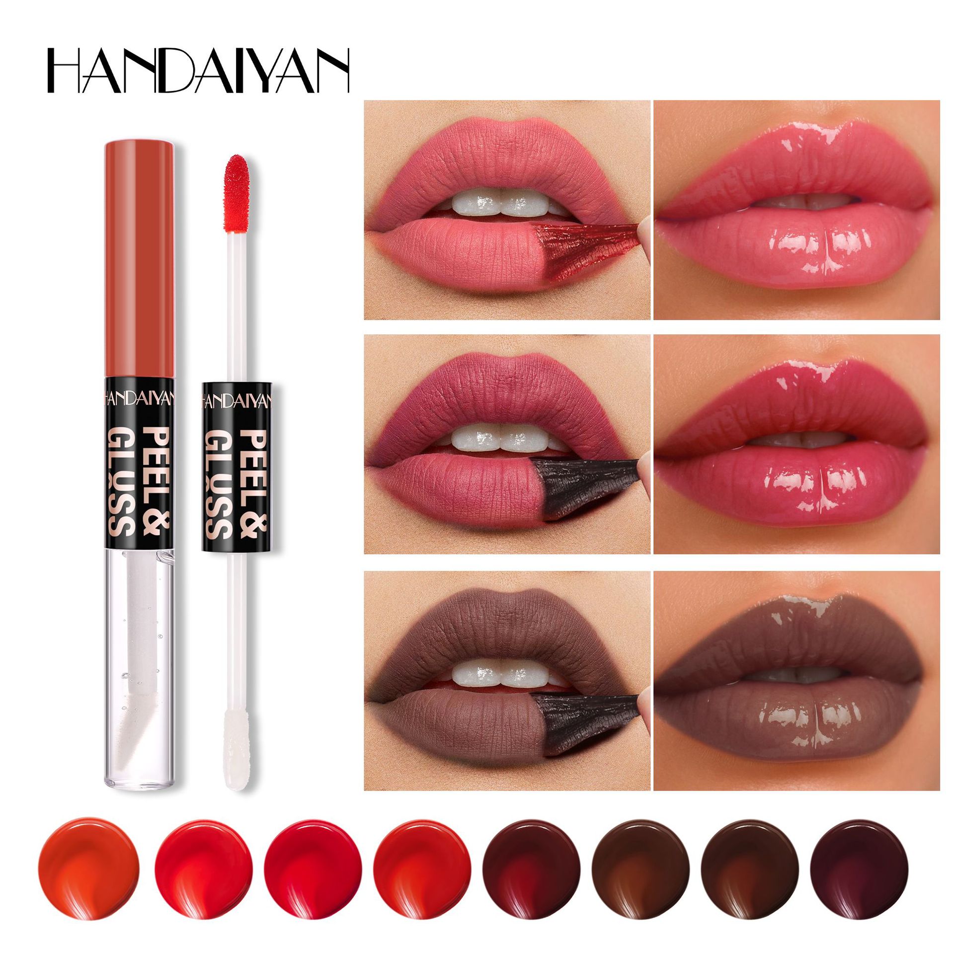 Cross-border tear-off lip gloss matte Waterproof HANDAIYAN Moisturizing and hydrating, easy to color and repair double-head tear-off lip gloss full figure