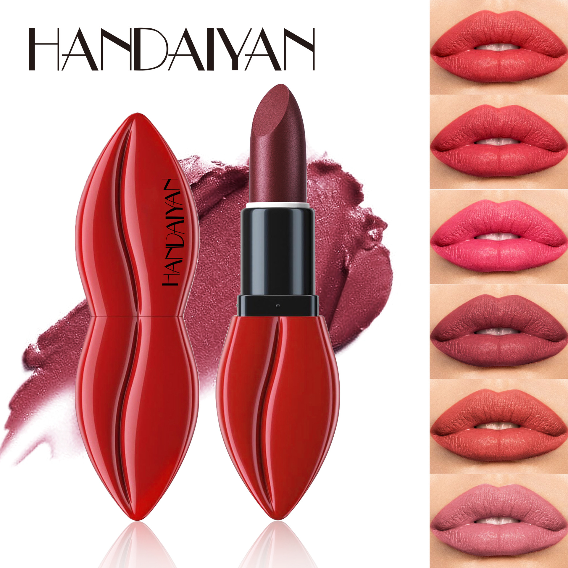 Cross-border lipstick set, 6-lip shape, Han Daiyan matte, non-fading, non-stick cup, matte lipstick gift box Specification drawing
