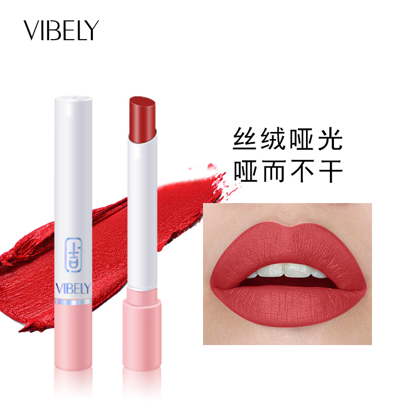 VIBELY export European and American matte non-stick cup cigarette tube lipstick, single small thin tube mini cigarette lipstick, pink full figure