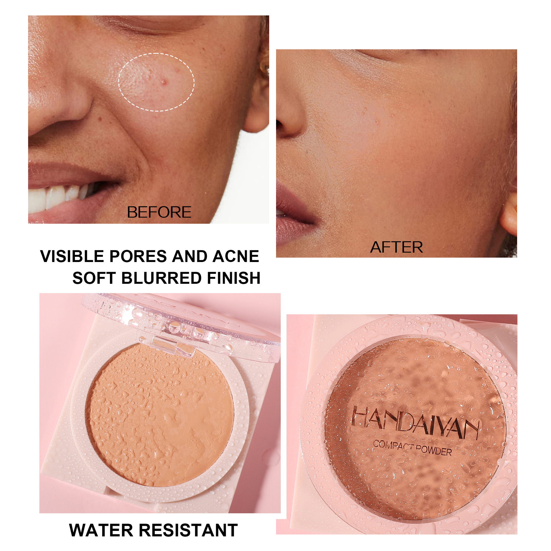 Cross-border setting powder compact Concealer Han Daiyan long-lasting oil-control Setting Cream Waterproof Touch-up Powder without powder sticking or smudging powder compact Specification drawing