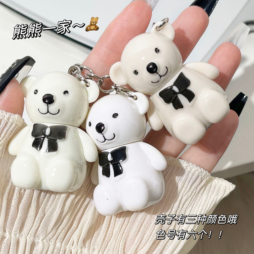 New product: Little Bear Paradise Mirror Lip Gloss White Bear 6-color Keychain Lipstick, Student affordable 6-color factory wholesale details Picture