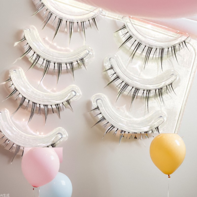 Mengjie Shangpin R08 Natural Mama's False eyelashes, Air Eyelashes, Transparent stem, Little Evil, Natural Messy style, tufted style full figure