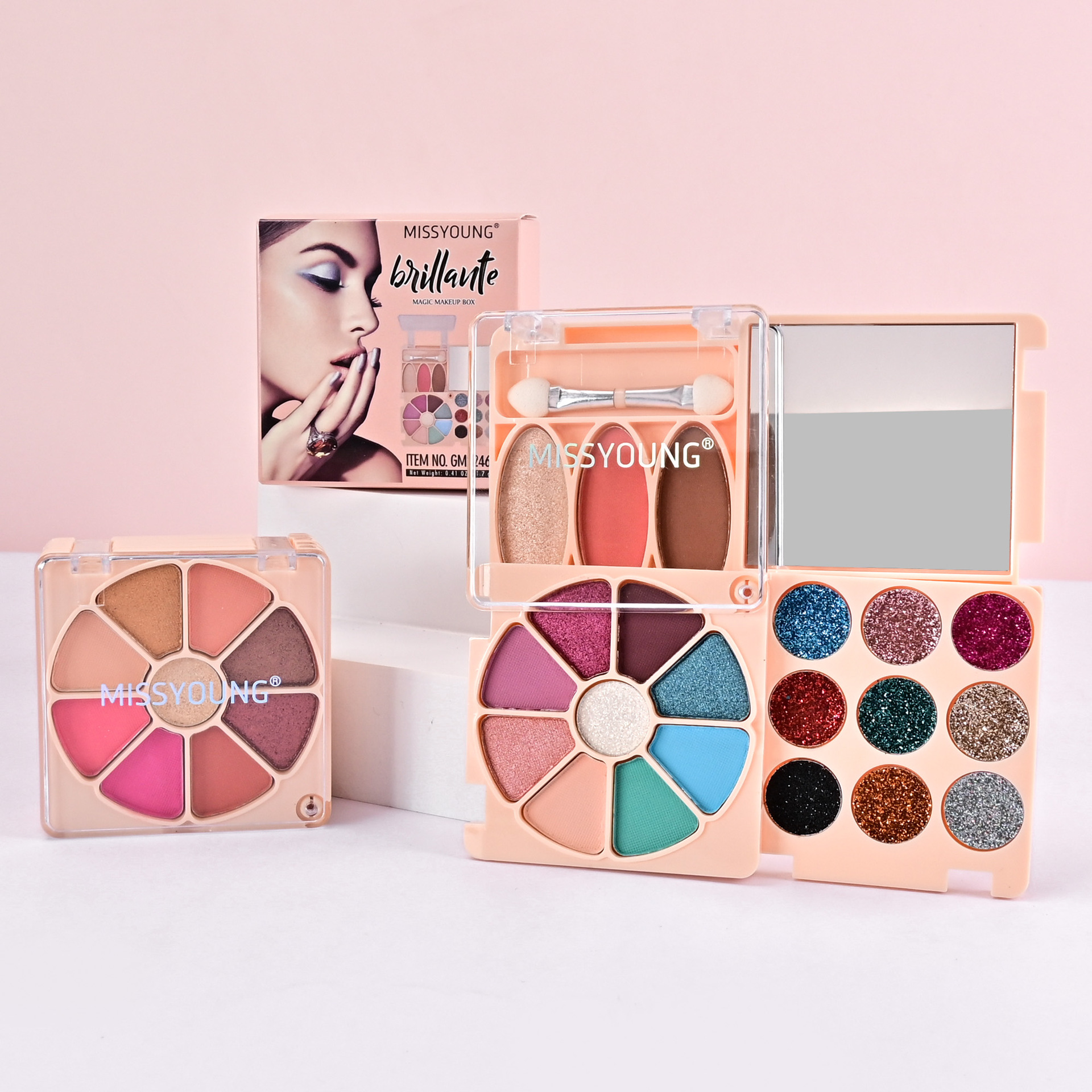 MISS YOUNG's new 21-color eyeshadow palette set, cross-border makeup gift set of Eyeshadow, Blush and glitter Application Scenario