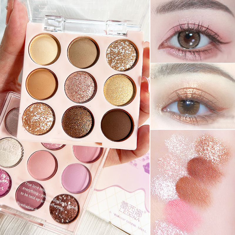 Ice cream eyeshadow palette, pure nine-color pearlescent, matte, glossy, ground color, glitter, sequins, beginner's blush, high-gloss nine-grid Specification drawing
