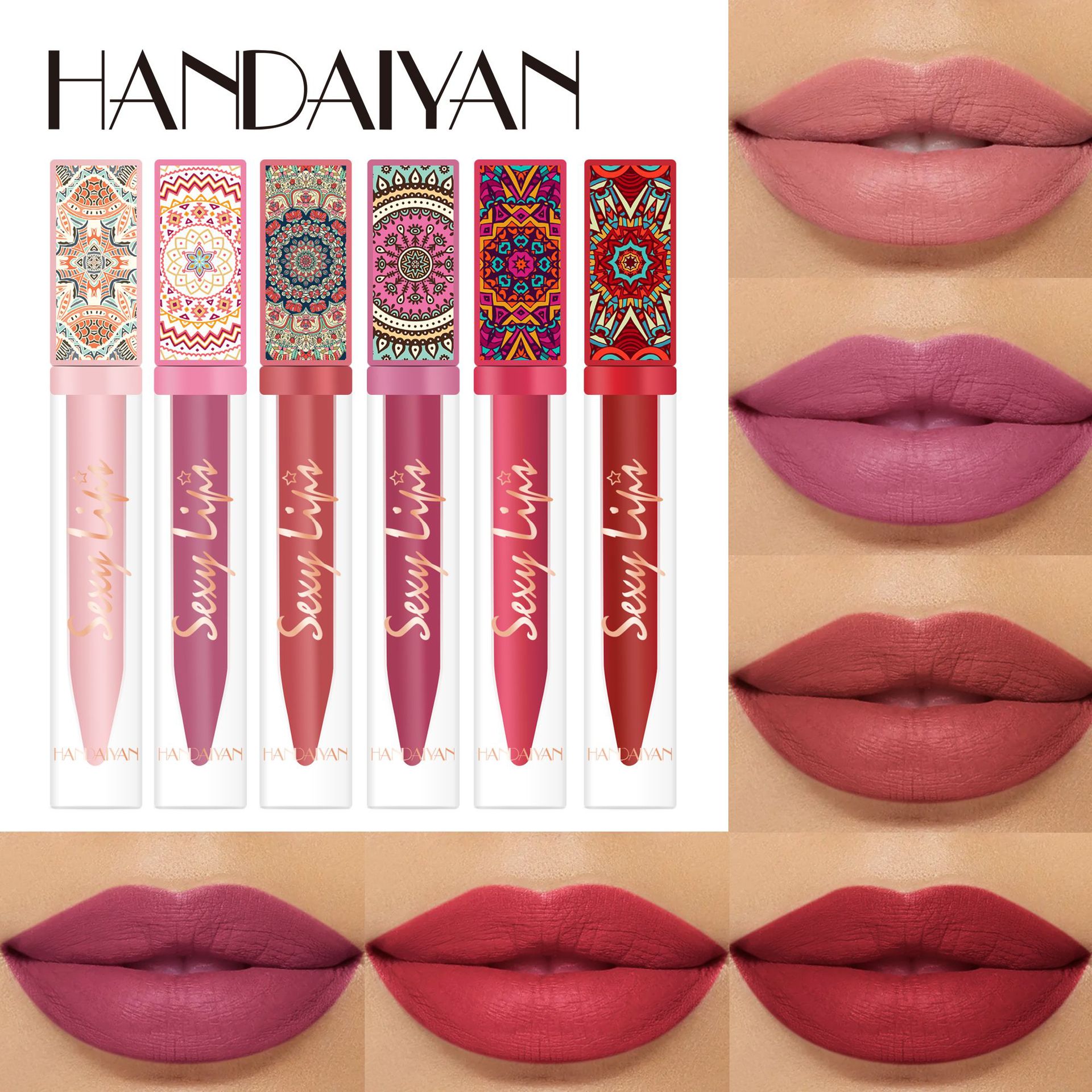 Cross-border lip gloss wholesale Bohemian style HANDAIYAN Han Daiyan matte non-stick cup Moisturizing Lip gloss Lip gloss full figure